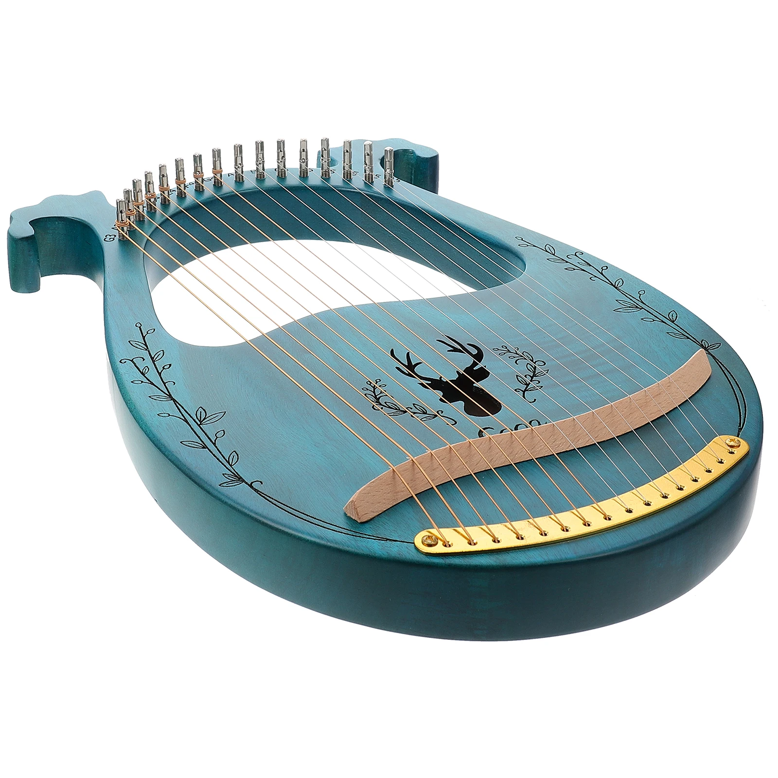 

16 String Solid Wood Harp Lyre Instrument Portable Handheld Melodious Music Gift For Kids Blue With Extra Strings Picks Wood