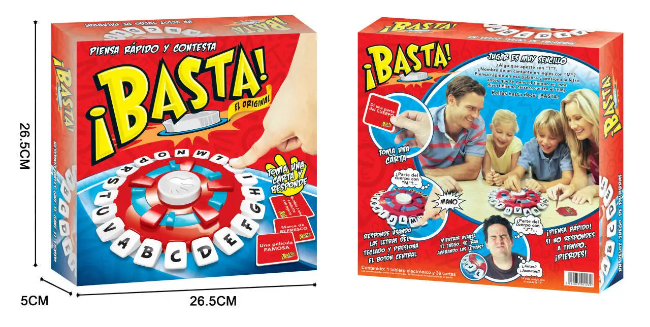 Espanhol e Inglês Word Game Version, Basta, Quick Thinking, Carta Pressionando Board Game, Novo