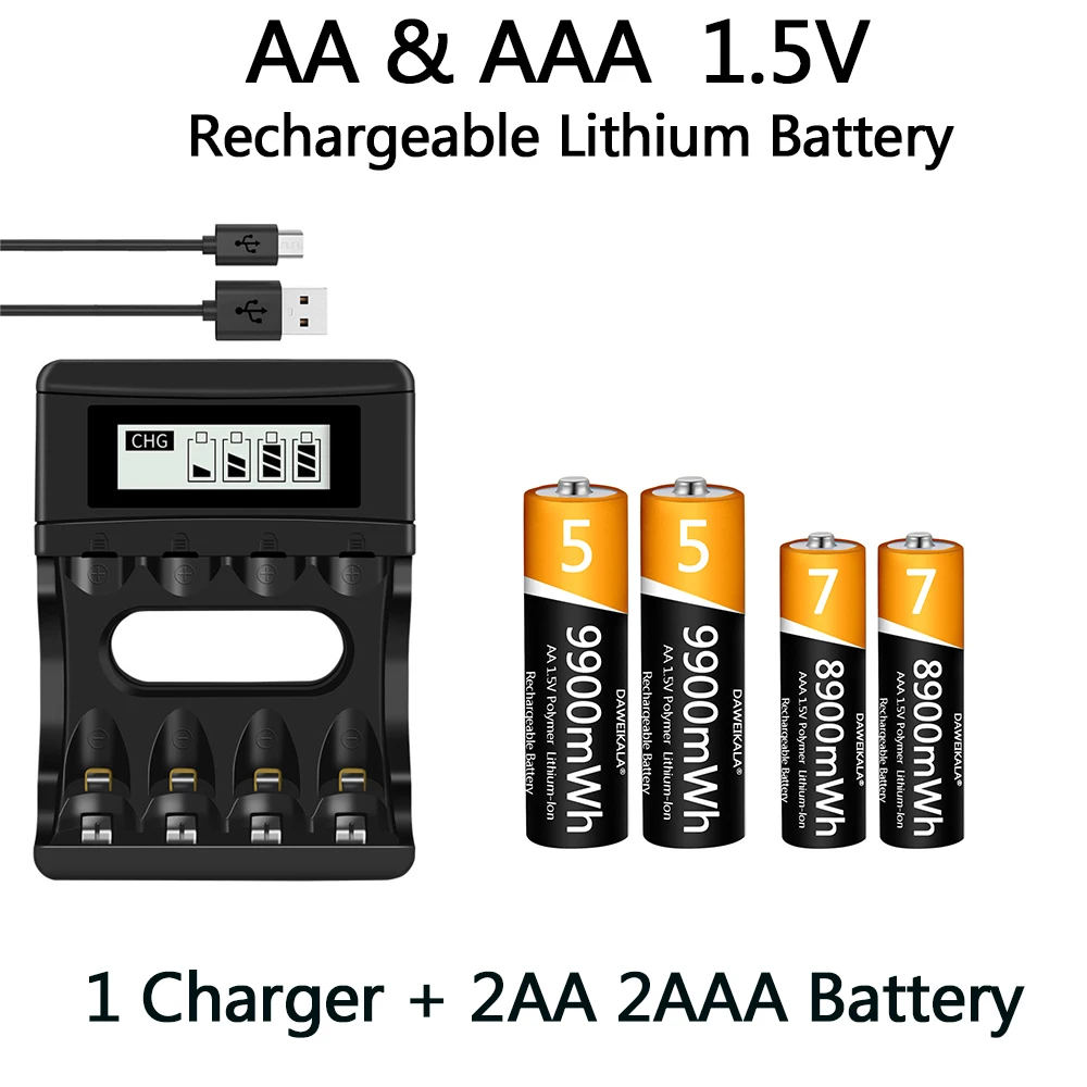 100% oryginalny 1.5V AA AAA akumulator litowo-jonowy akumulator 9900mWh 1.5V AA AAA akumulator USB ładowarka długa żywotność