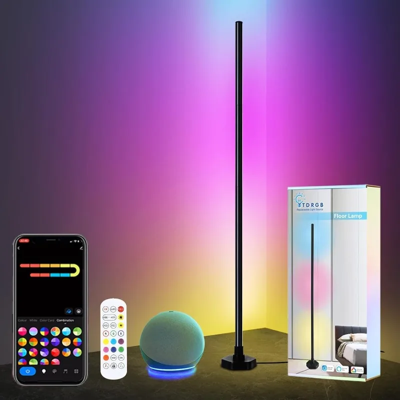 

Led Floor Lamp, Corner Lamp Compatible with Alexa, Corner Floor Lamp with Music Sync, RGB Floor Lamp with 16 Million DIY Colors