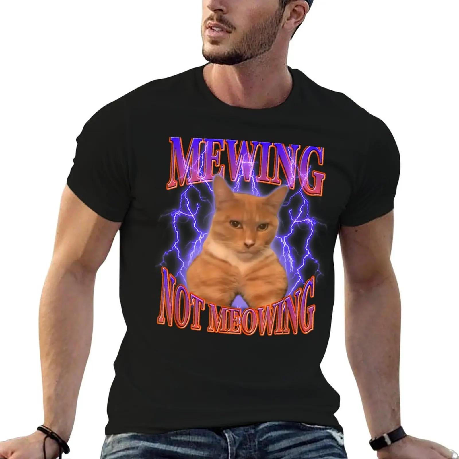 Mewing Not Meowing Funny Cat Meme T-Shirt Standard Fit Solid Tee Shirt