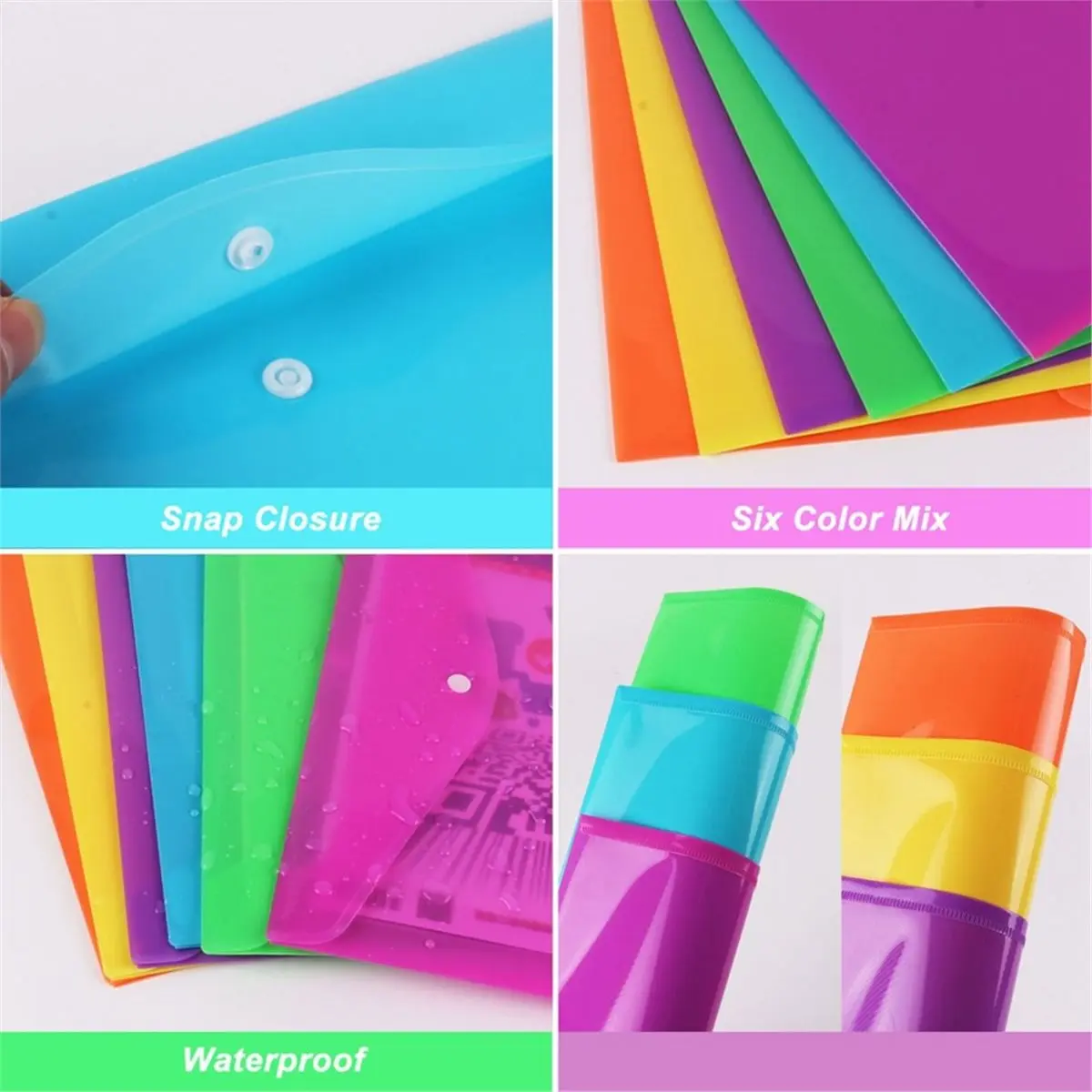 2026 New A4 PP Envelopes with Snap Closure, 12-Pack Small Waterproof Poly Folders for Receipts, Stickers, Planners & Photos