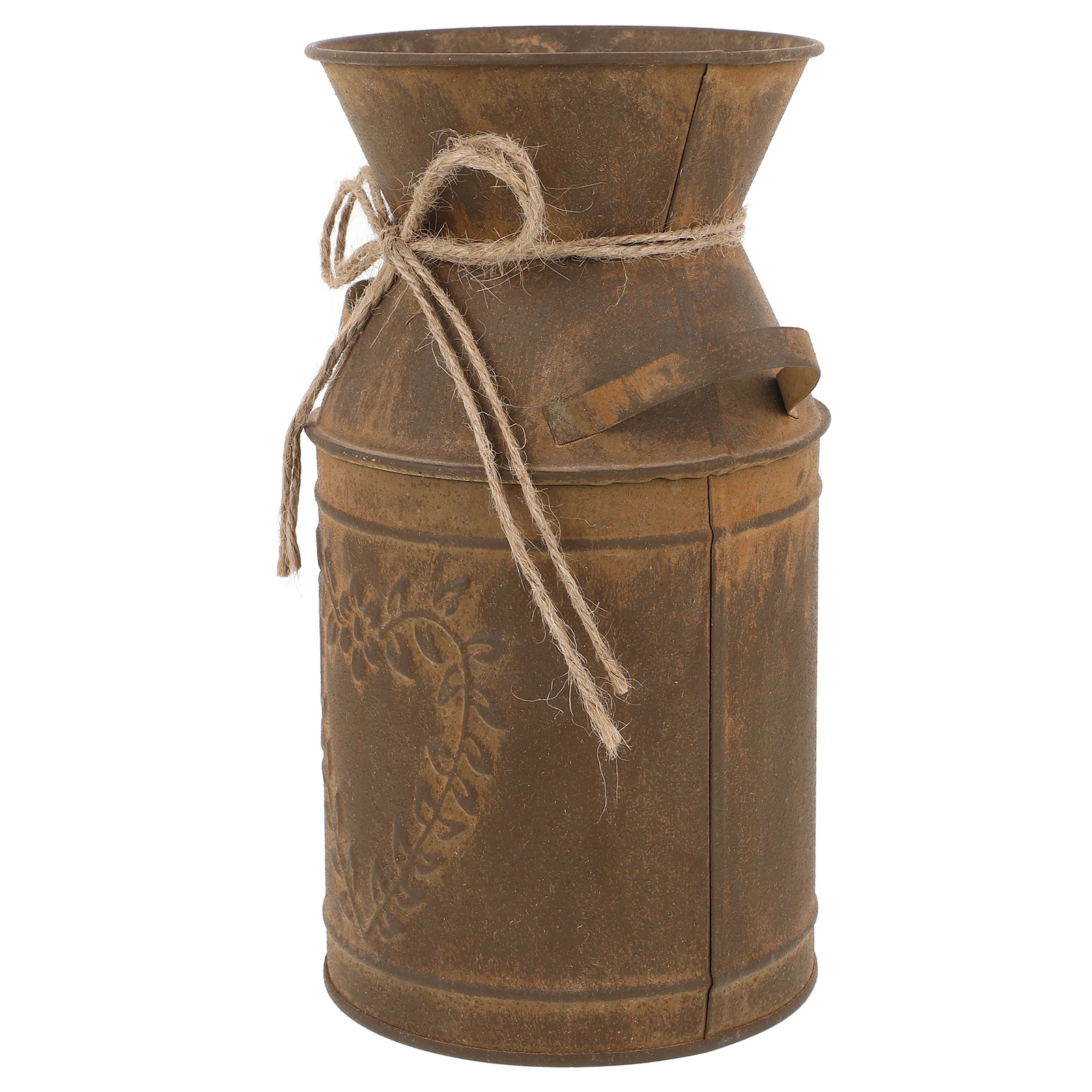 

Vintage Iron Flowerpot Milk Brown Handle Floral Vase Home Decoration Garden Plant Pot Display