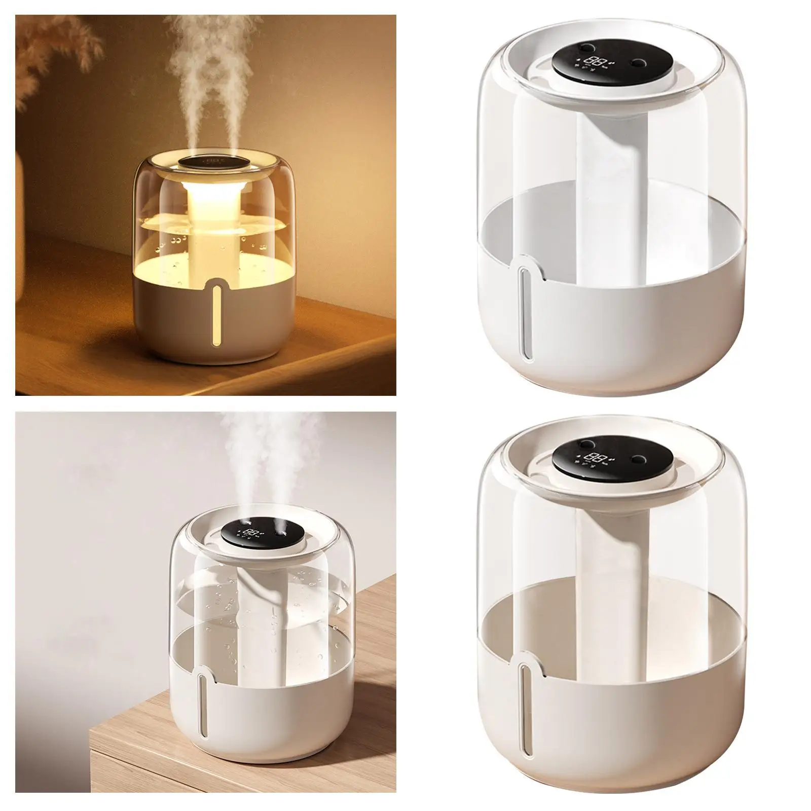 Humidificador de escritorio con luz nocturna Fácil de usar Puertos de pulverización dobles Salida de niebla fina Conveniente 3 modos de niebla ajustables para dormitorio