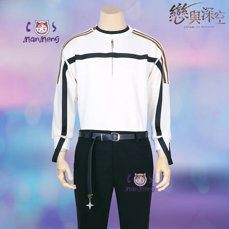 

Caleb Love and Deepspace Cosplay Costume Casual white hoodie pants uniform set Halloween party fashionable men's and women's set