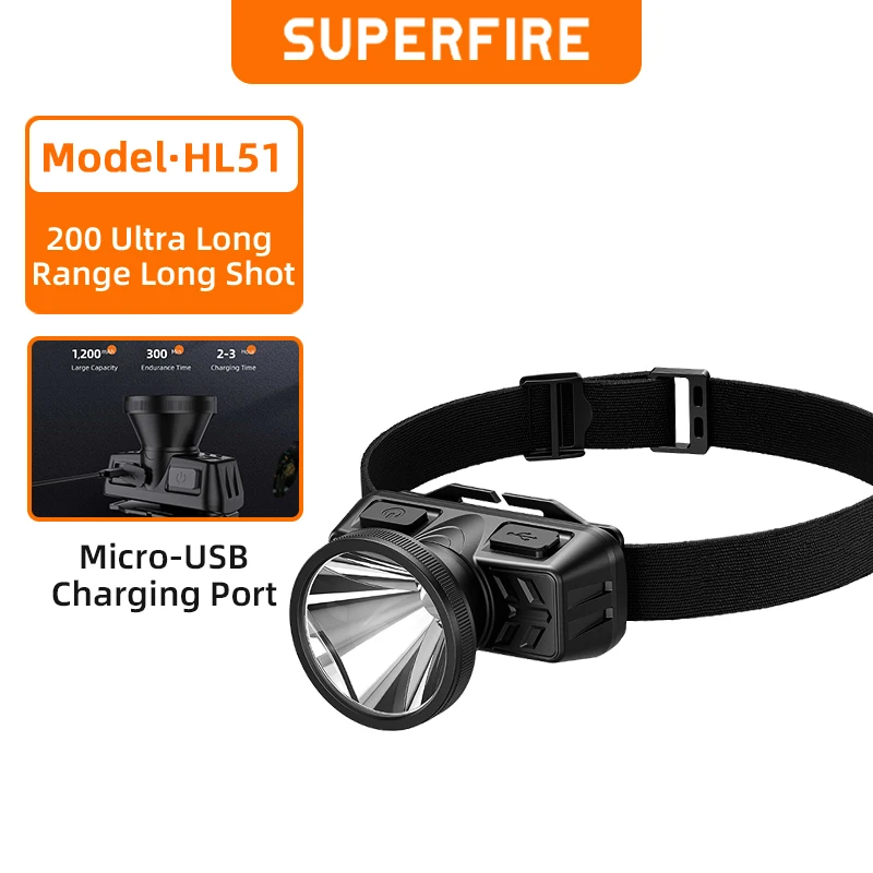 

SUPERFIRE HL51 LED Headlamp Portable rechargeable headlight High power led Head flashlight Outdoor Camping Fishing Lantern