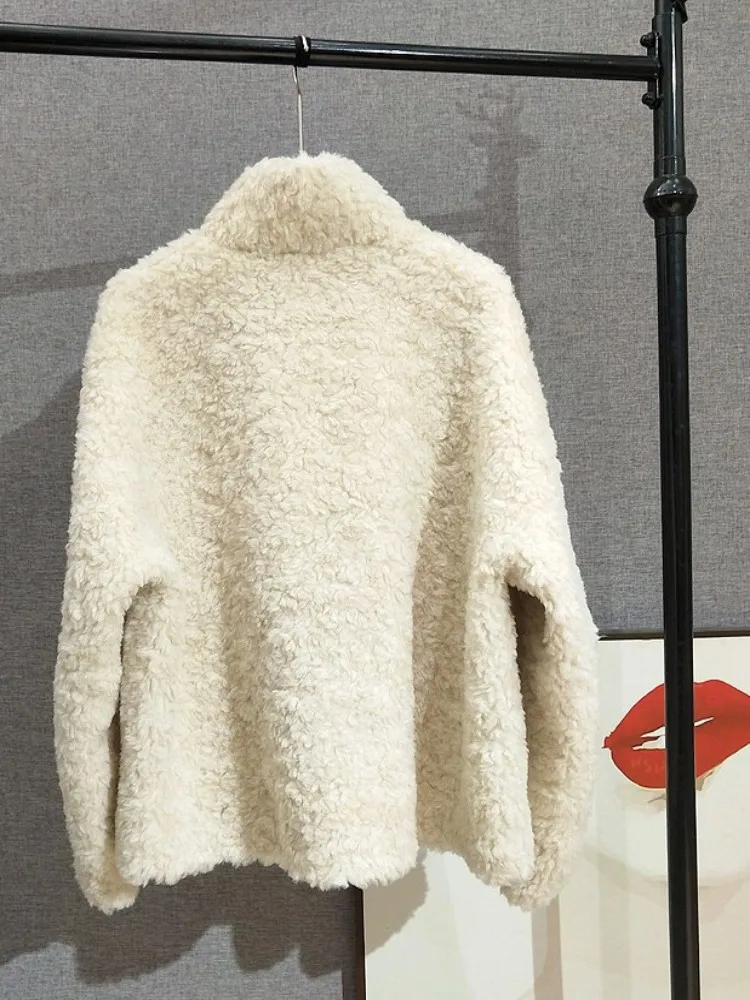 Cappotto da donna autunno inverno caldo lana cashmere sciolto casual capispalla in pura lana colletto alla coreana giacca corta con bottoni in corno di mucca soprabito