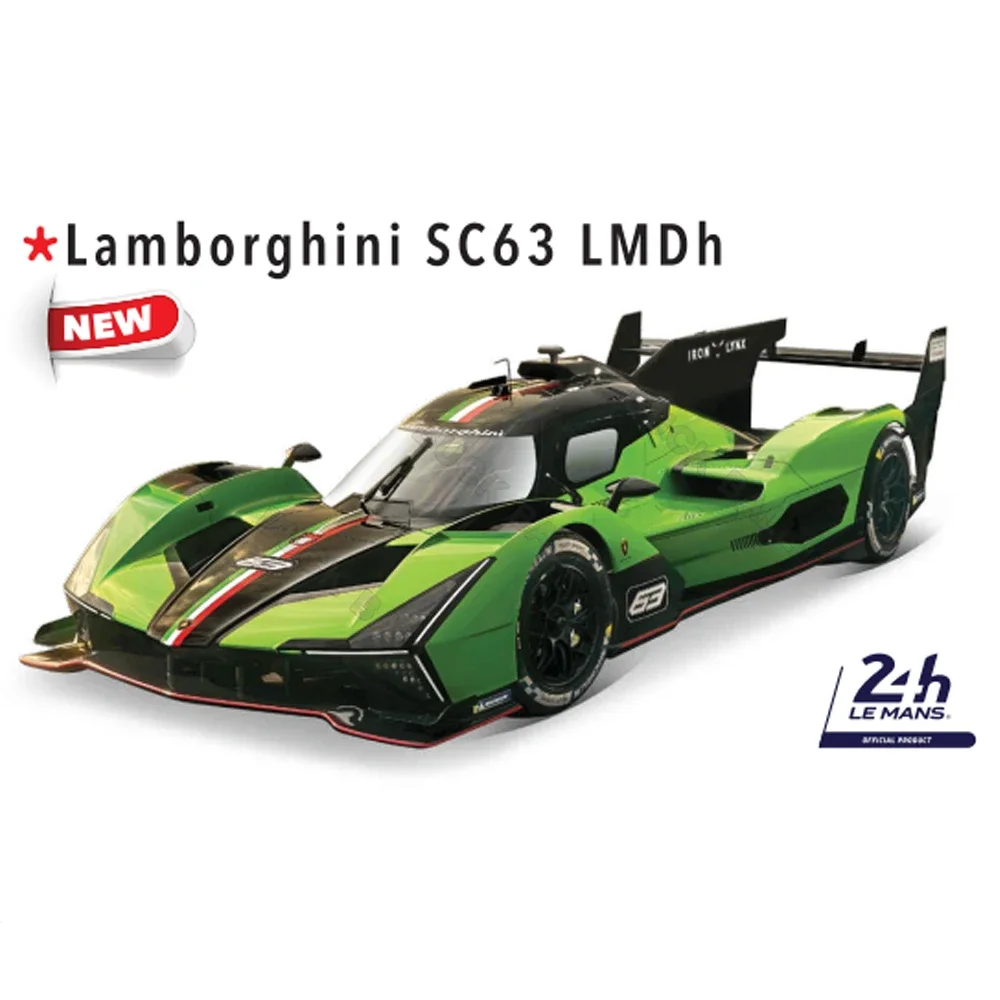 New 1:43 Bburago Lamborghini SC63 24h Le Mans Rally Champion Racing Lamborghini SC63 Dust Cover Alloy Car Sports Car Collection