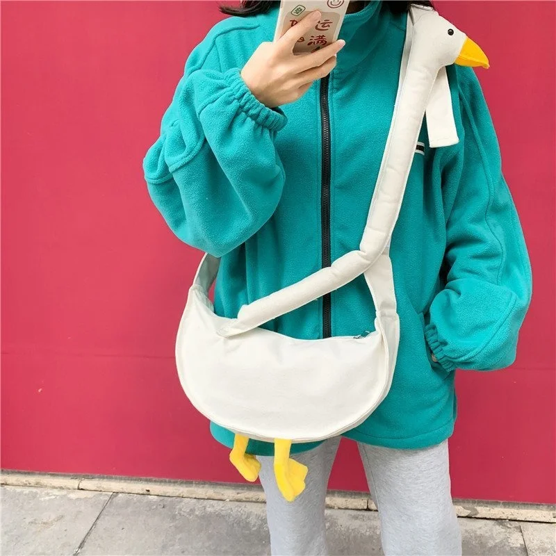 2024 Silly Goose Bag Girls Canvas Diagonal Cross Bag Cute Duck Tote Youth Fashion Casual Version Women Shoulder Bags