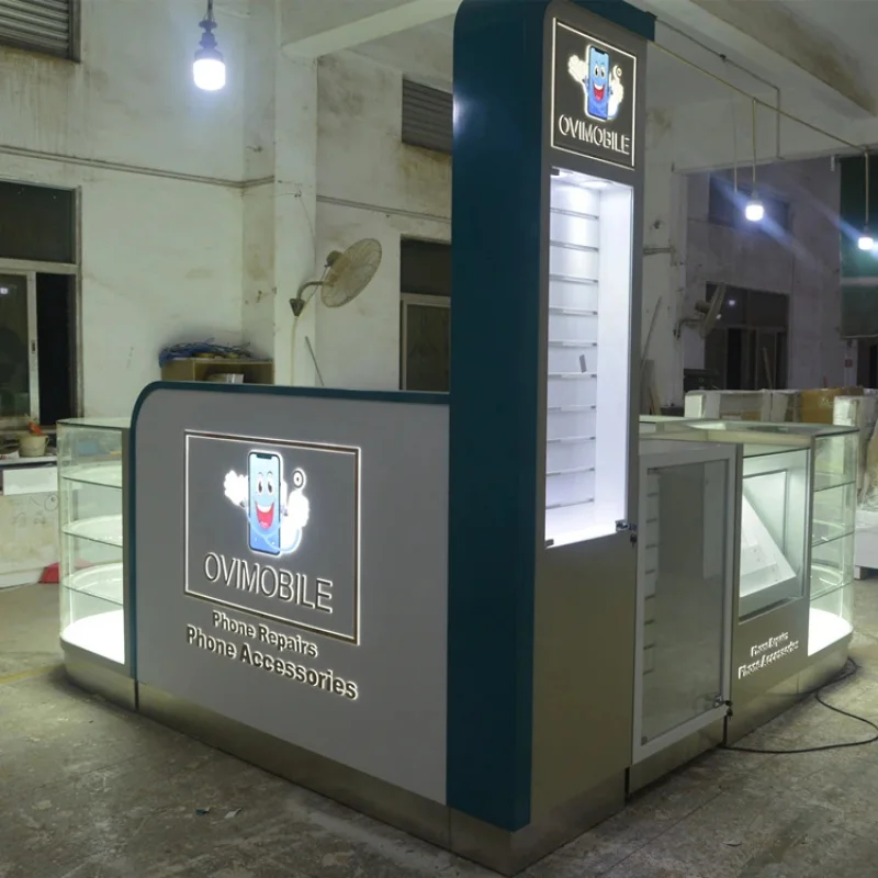 custom.Luxury MDF Material Phone Kiosk Cell Phone Repair Kiosk Mobile Phone Accessories Kiosk