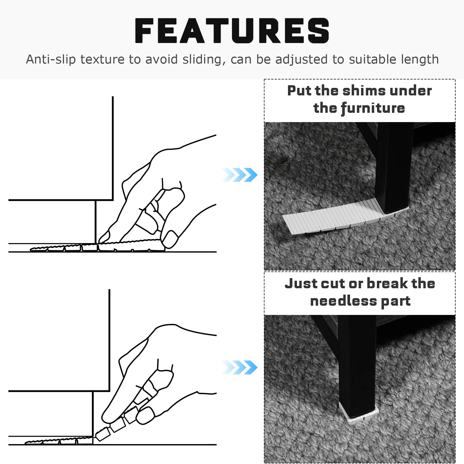 20 шт. выравнивающие прокладки для мебели, пластиковые клинья, прочный АБС-пластик, противоскользящие для стола, дивана-кровати, шкафа, стабилизирующие прокладки, клинья для мебели