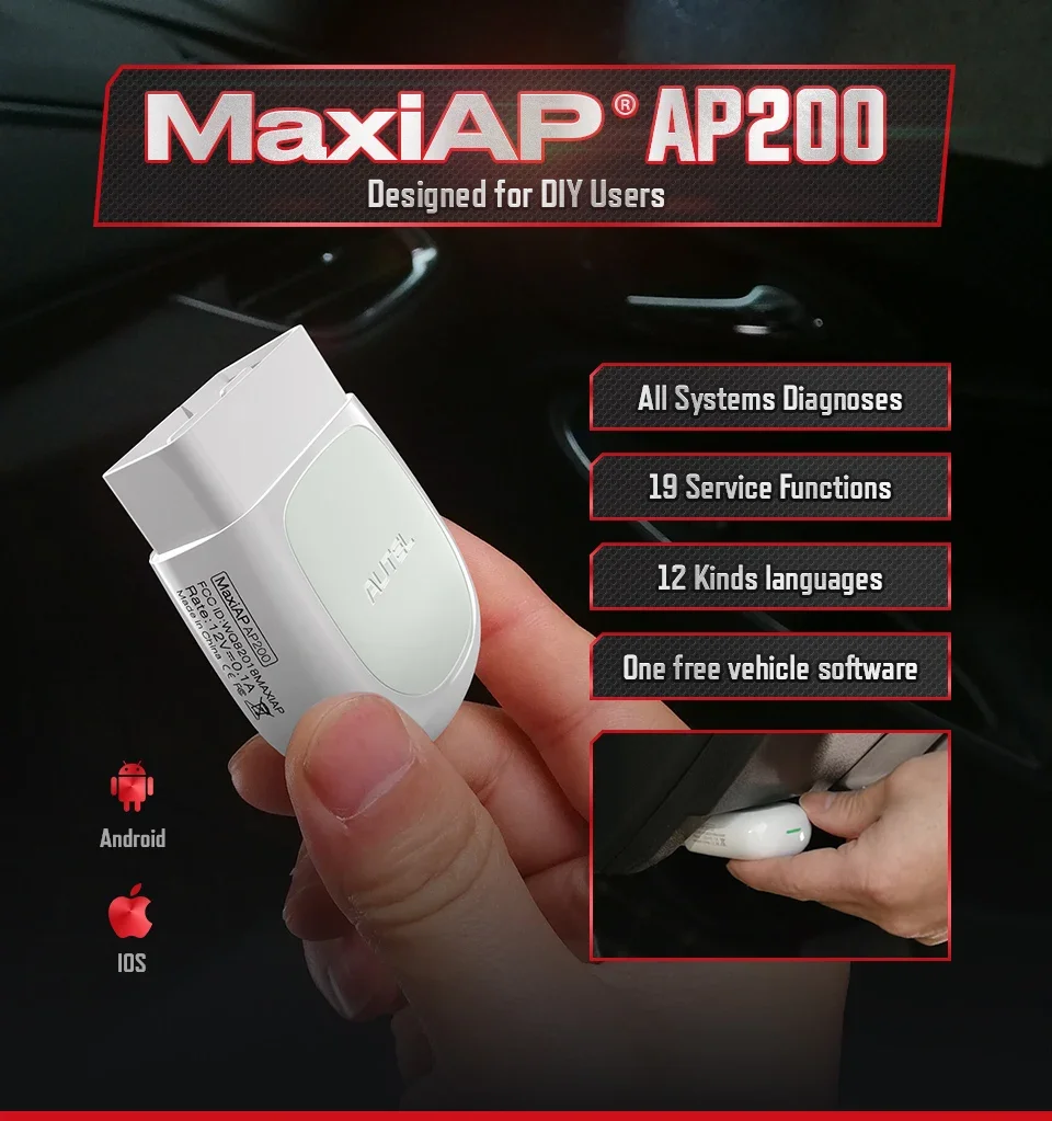 Autel AP200 Bluetooth OBD2 Scanner Auto Code Reader Full System Diagnostic Tools AutoVIN 19 Service PK MK808BT AP200M