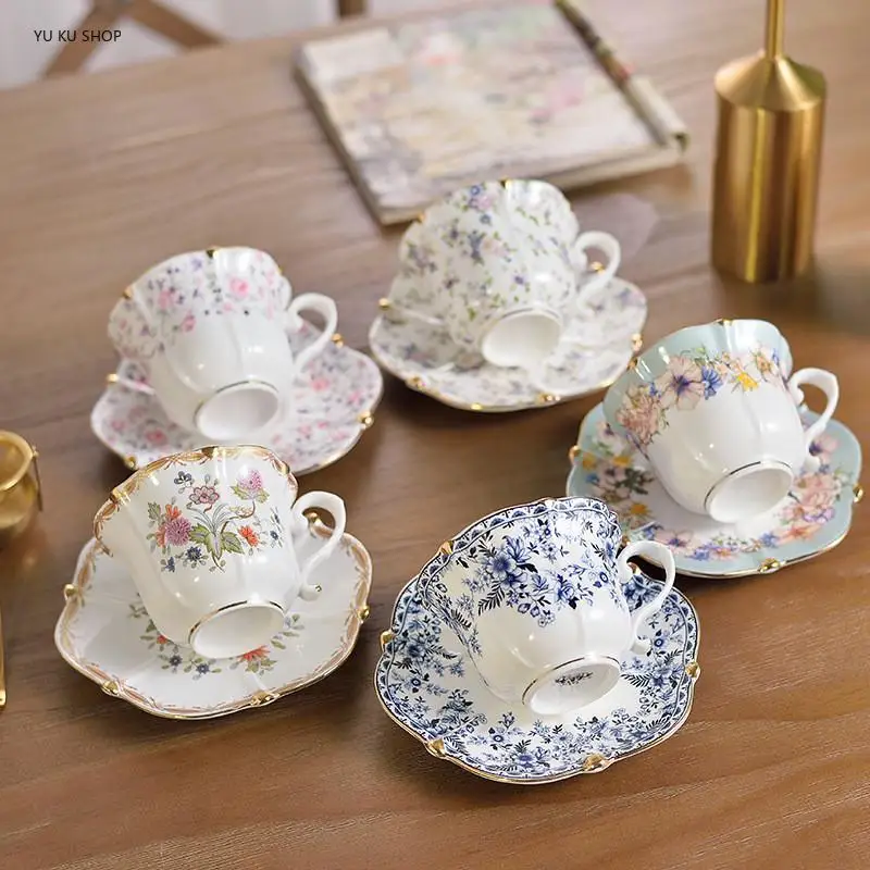 

Elegant Flower Bone China Coffee Cup Saucer Ceramic Teacup Porcelain Tea Cup Espresso Porcelain Cup Dish Afternoon Tea Milk Mug