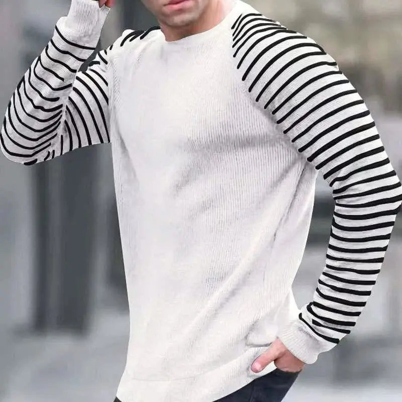 

Men's Knitted Long Sve round Ne Pullover Casual Wear Striped Patchwork Faionable Leisurewear Comfortable Fit Sle