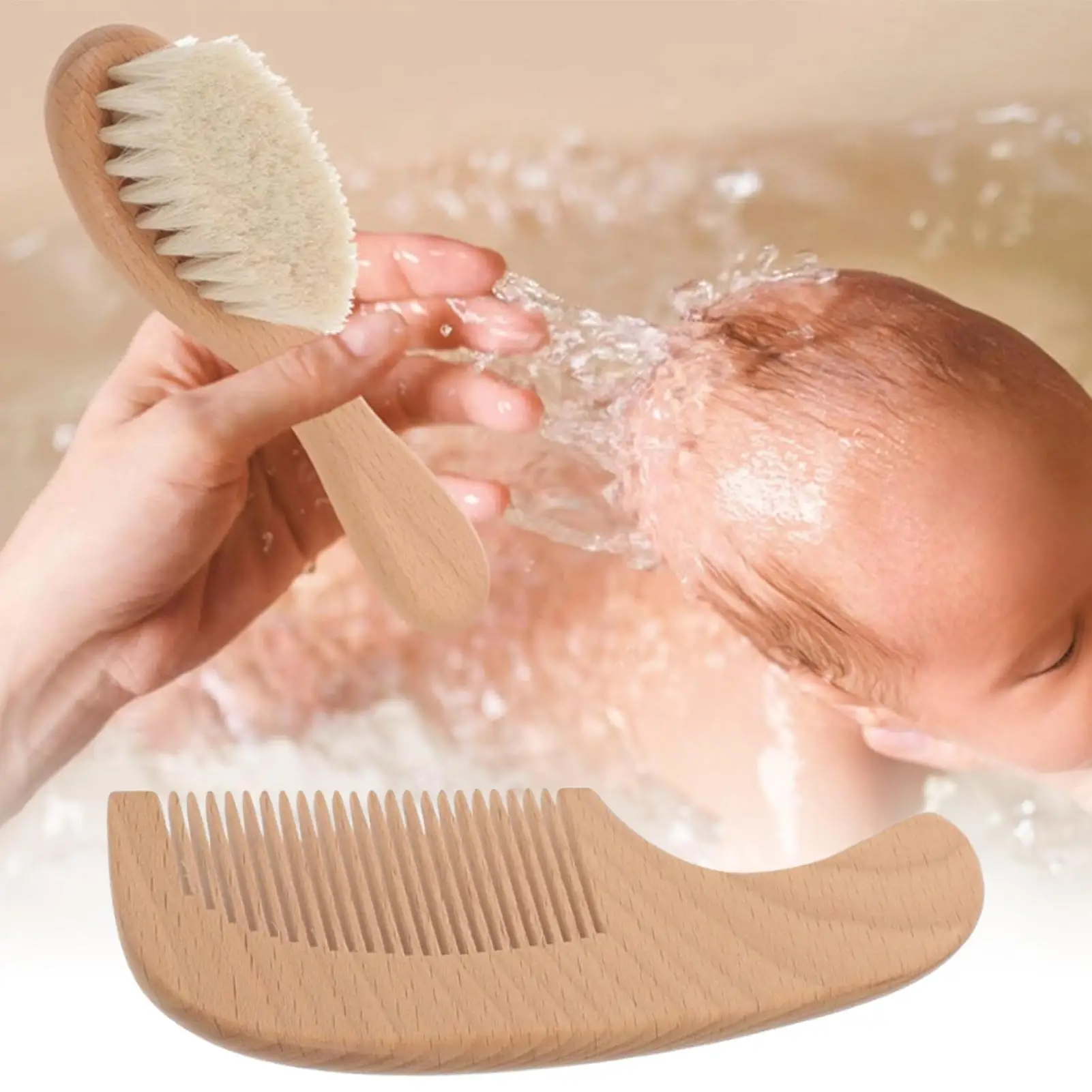 Kids Hair Brush Set Natural Soft Bristles Wooden Handle Baby Detangling Comb Styling Care Scalp Massage for Girls Home Daily