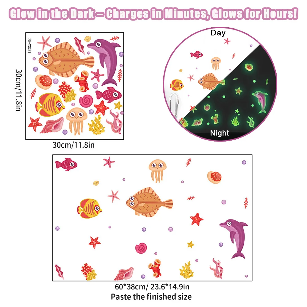 

Glow-in-the-Dark Ocean Animal Wall Decals – 2pcs Luminous Flounder Fish Stickers for Kids Bedroom, Nursery Room Decor