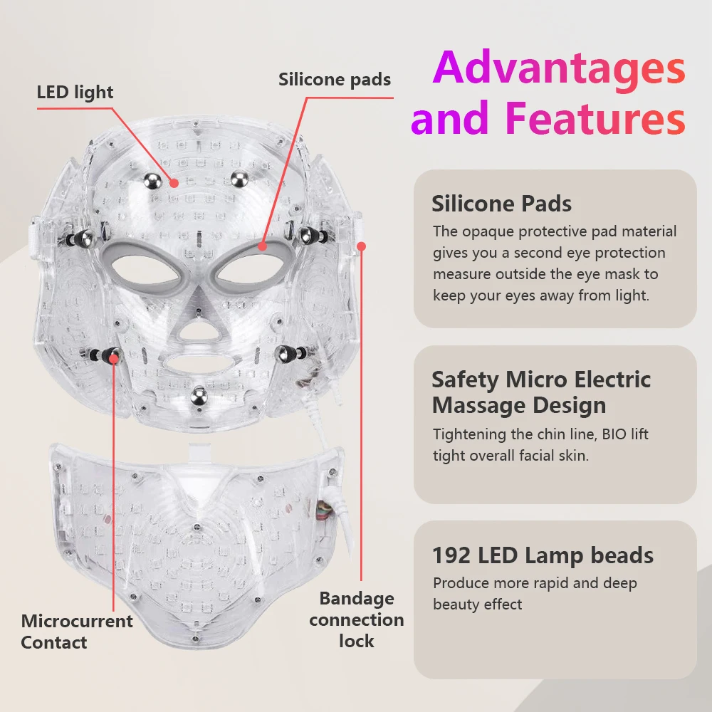 Mascarilla Facial profesional Flexible, máscara de 7 colores, antiedad, rejuvenecimiento de fotones, eliminación de marcas de acné, reducción de la luminosidad, terapia de luz led Facial