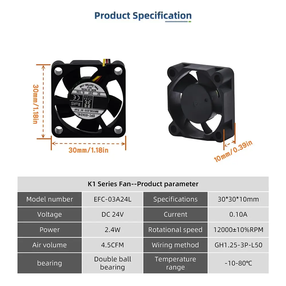 Creality K1/K1C/K1 Max Extruder-Lüfter-Set 3010 Axiallüfter und 4020 Gebläselüfter DC24V Kühlung Hotend-Lüfter Hoher Luftstrom 3D-Drucker-Teil – Detail 3
