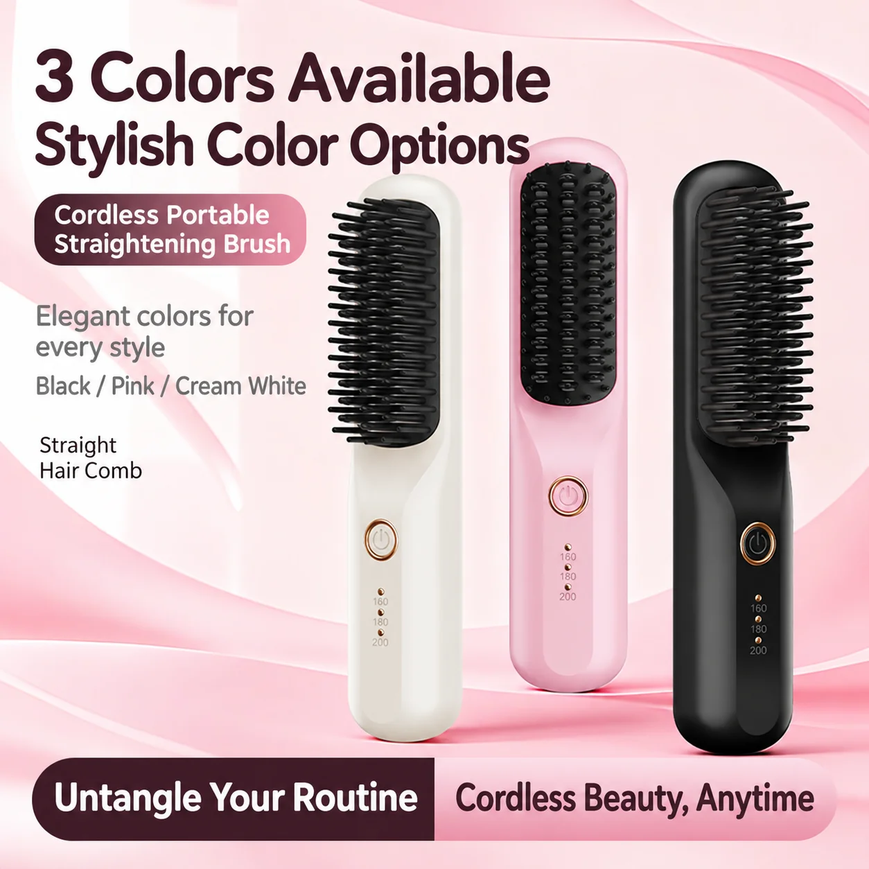 Hair Straightener Brush Anti Scald Electric Hair Straightener Brush Cordless Hair Styler Type C Charging Straightening Iron