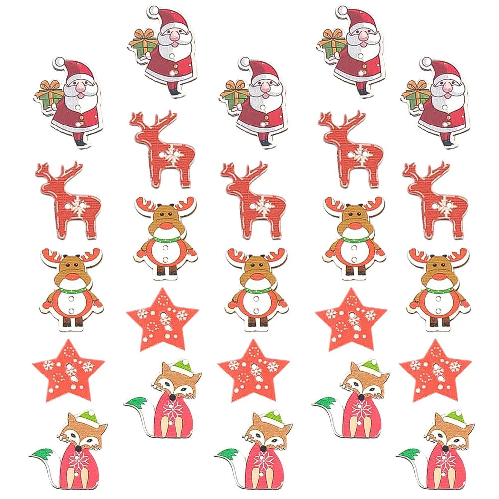 

50Pcs Wooden Buttons Natural Xmas Creative DIY Ornaments Lovely Decorative Fasteners for Clothes Hats Sweaters