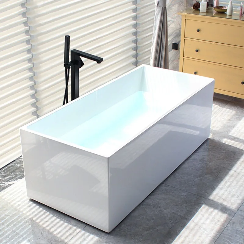 Small Modern Freestanding Acrylic Bath Tub 140cm-170cm Oval & round Shape with Drainer for Soaking for Apartment & Indoor Use