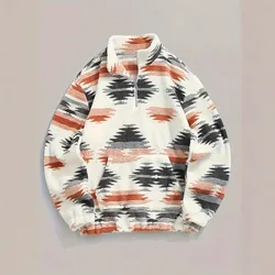 2024 Autumn/Winter New Printed Bohemian Zipper Plush Jacket Hoodie for Women