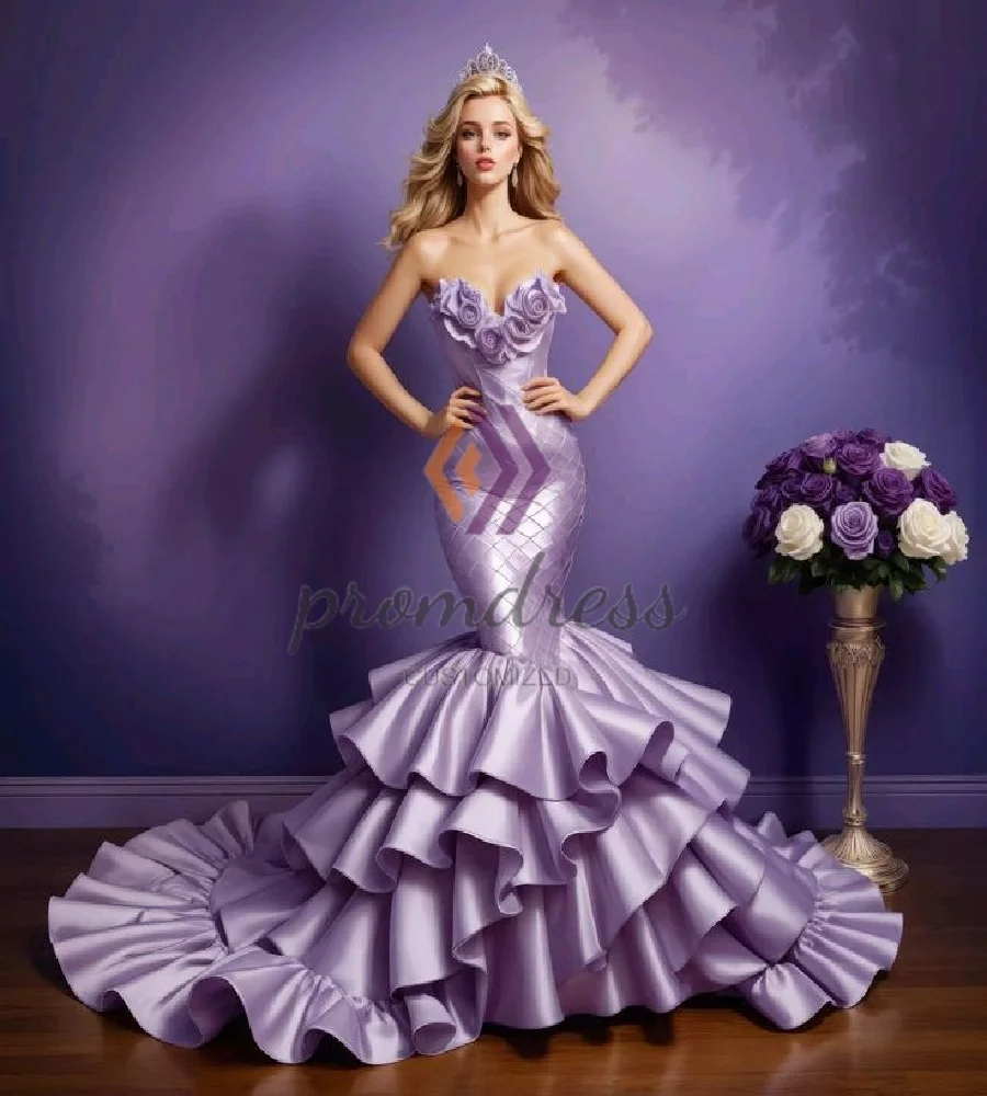 Vestido de fiesta de sirena Cosplay 2025, cola de pez con volantes, flores rosas, vestido de noche elegante, mujer noble isabelina Formal personalizado