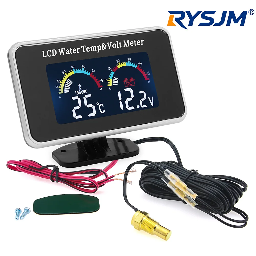 

HD Digital Voltmeters 2 IN 1 Auto Gauges Water Temperature Gauge Thermometer Indicator 12V Volt Meter 9-36V for Car Truck SUV RV