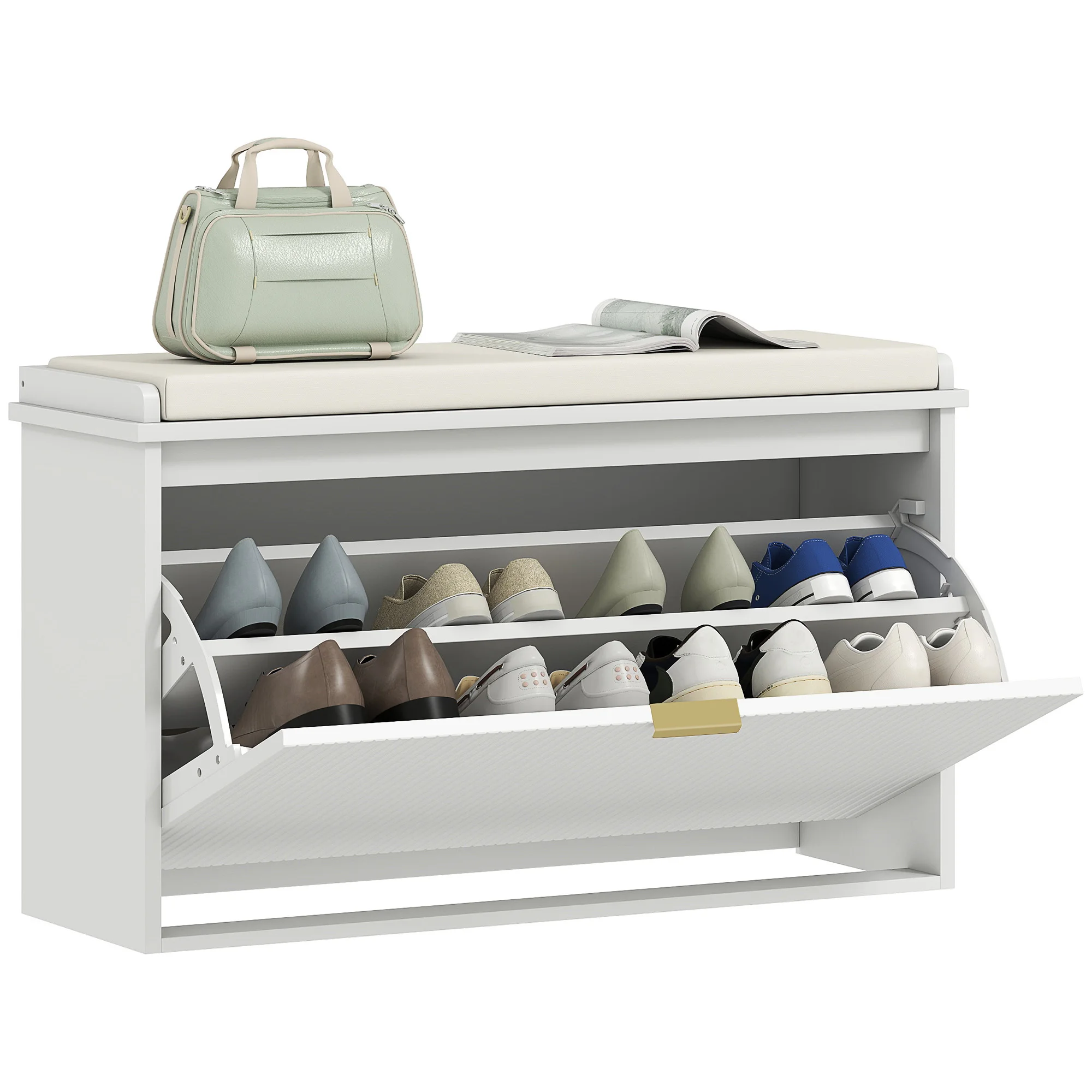 HOMCOM Banco Zapatero con Asiento Acolchado Cajón Abatible y Estante Ajustable para Entrada o Dormitorio 80x26x47,5 cm Blanco