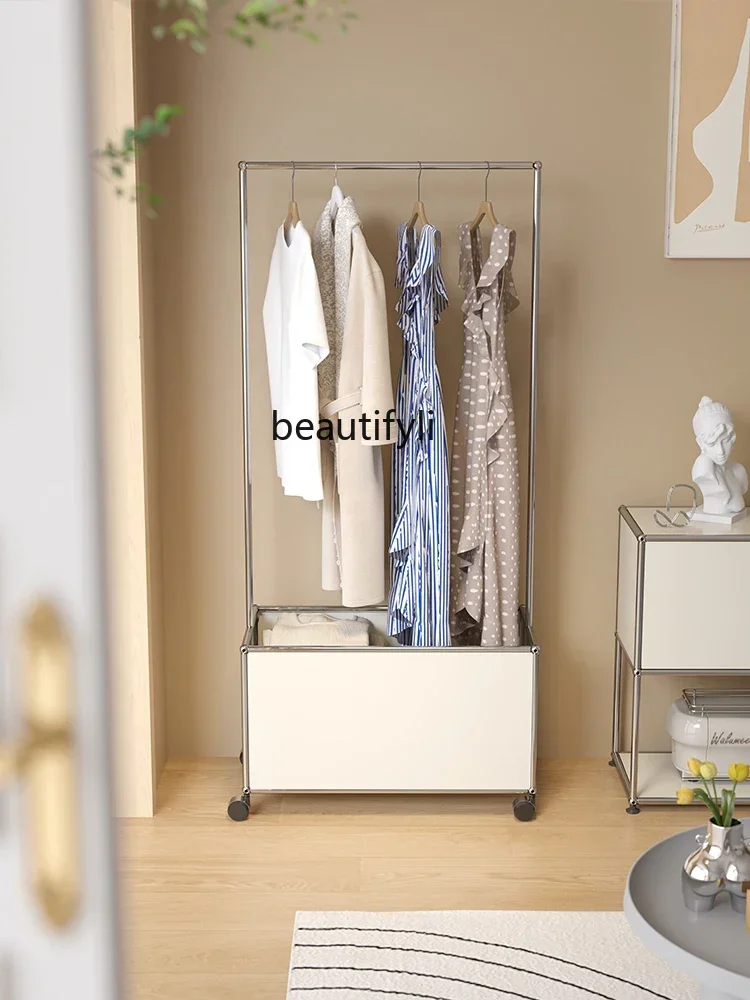 B7304 ss Storage Coat Rack Small Apartment Bedroom Simple Stainless Steel Floor Mobile Clothes Rack