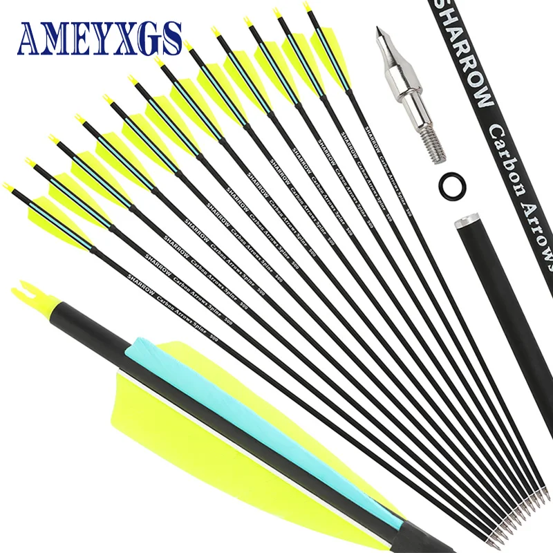 6/12pcs 31.6 Inch Archery Mixed Carbon Arrow Spine 500 4inch Turkey Feather ID6. 2mm OD7.8mm Hunting and Shooting Accessories