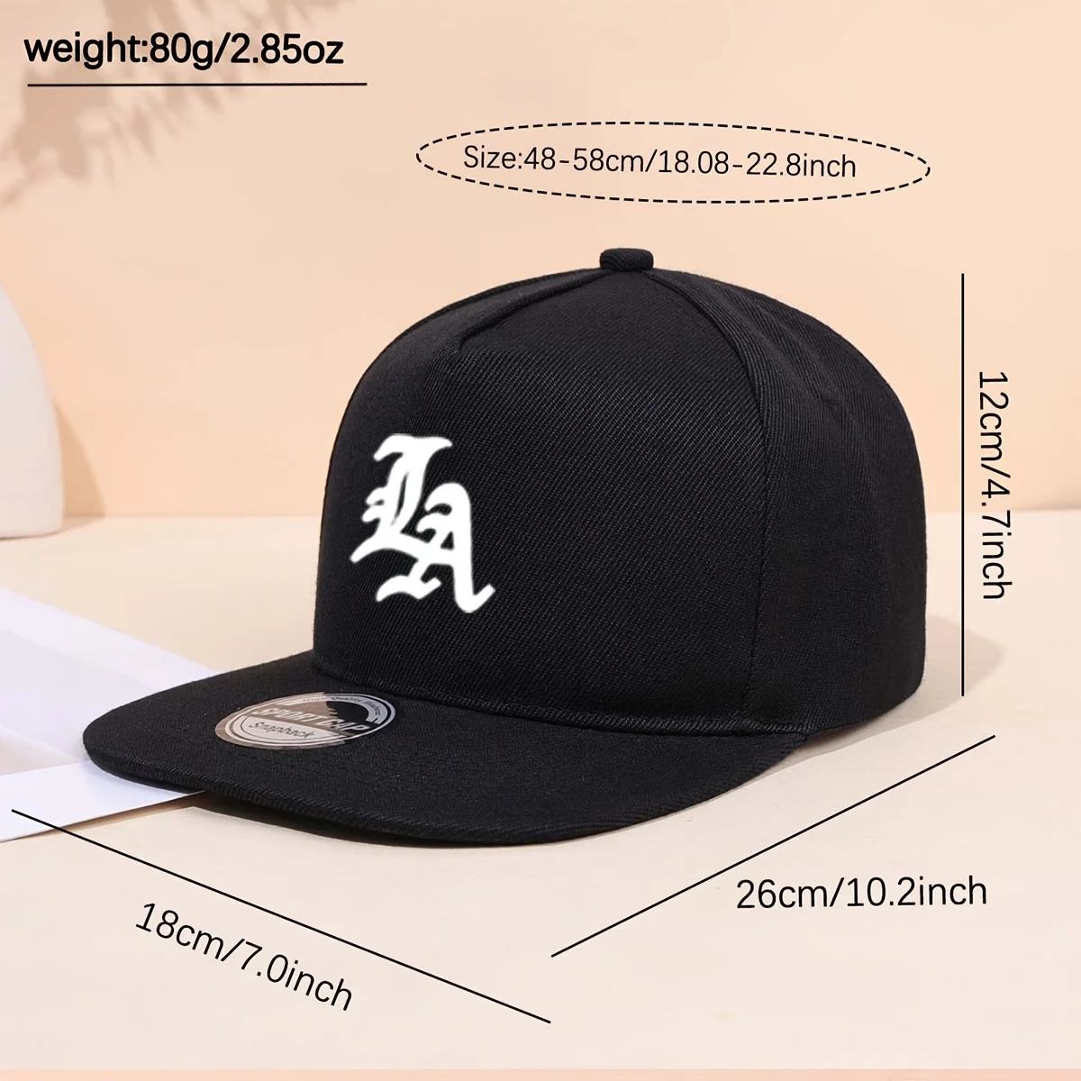 1PC 'Edgy LA Emblend Flat Edged Baseball Cap, Stylish Streetwear Aesthetic, Adjustable Strap Suitable for Daily Wear