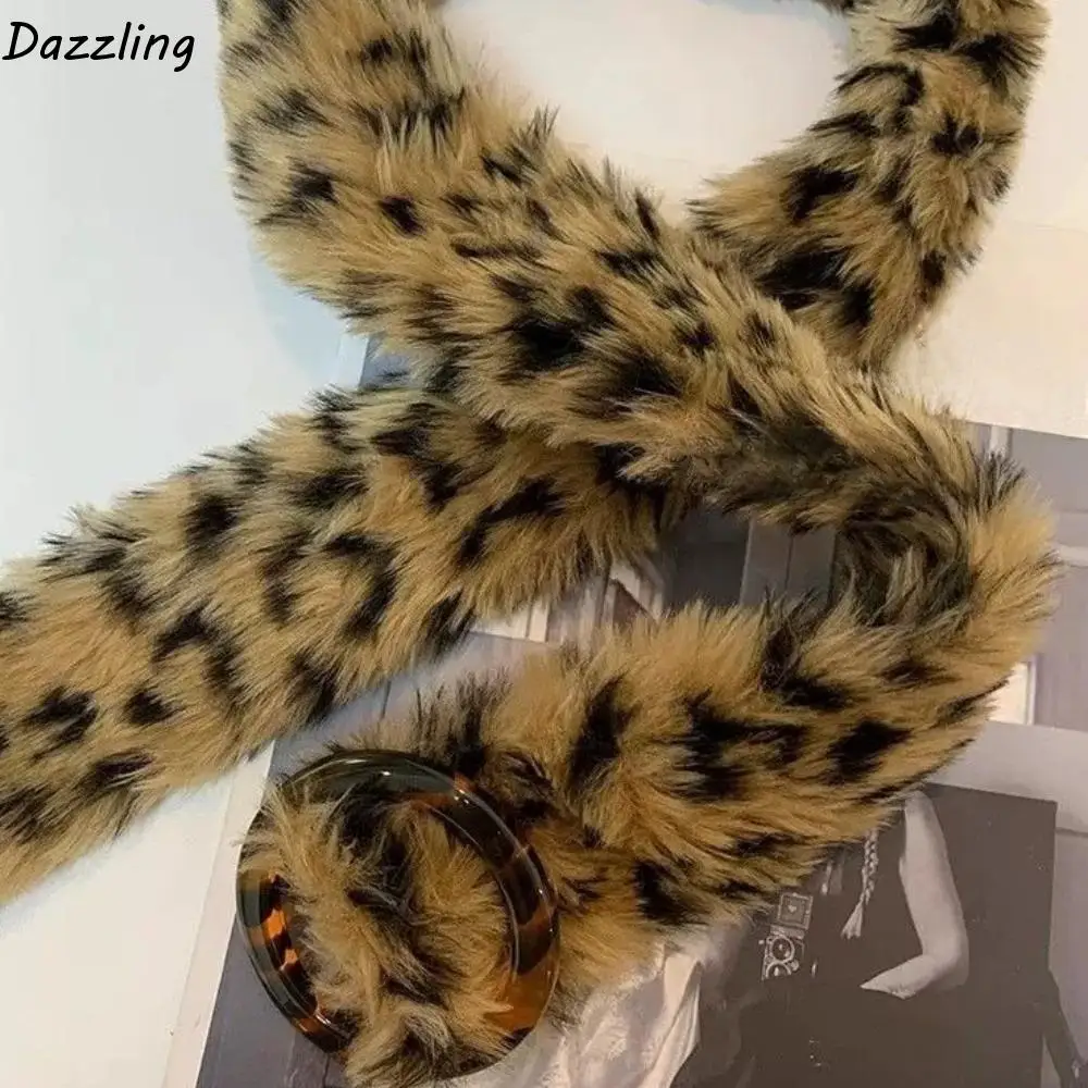 

Simple PU Leather Leather Fur Belt Leopard Print Faux Fur Plush Belt Jeans Decor Western Style Furry Waistband Spicy Girl