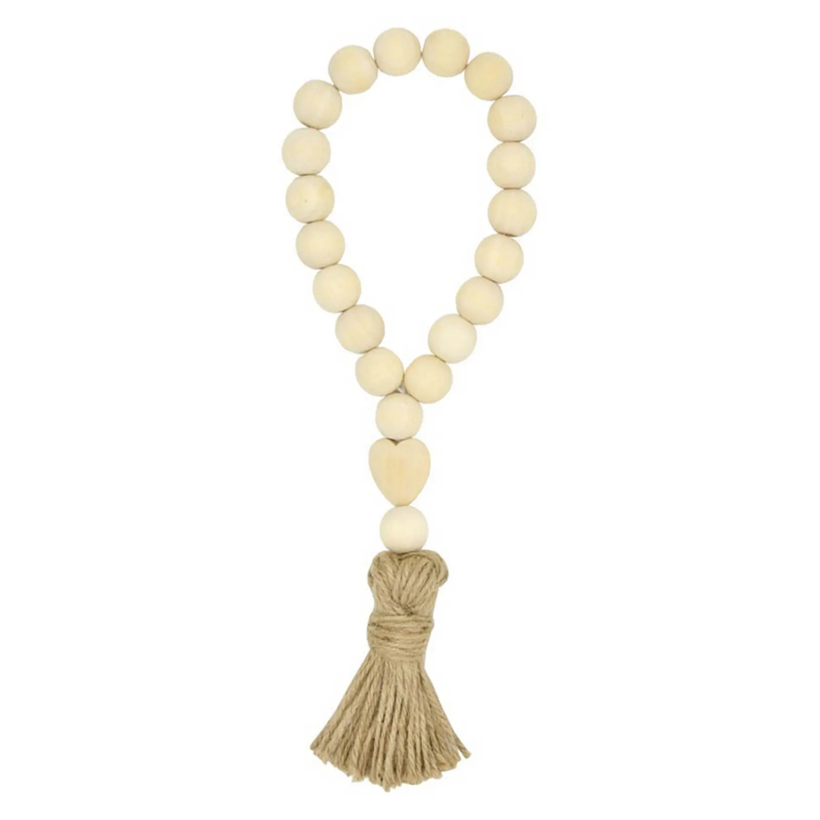Wooden Beads Garland Natural Wood Handmade Rustic Heart Jute Tassels Home Crafts Rustic Wall Hanging Beads Decor