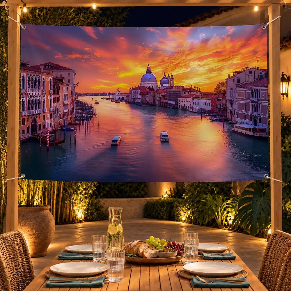 Aesthetic Travel Venice Canals Flag Banner Tapestry For Party Outdoor Garden Yard Home Decor