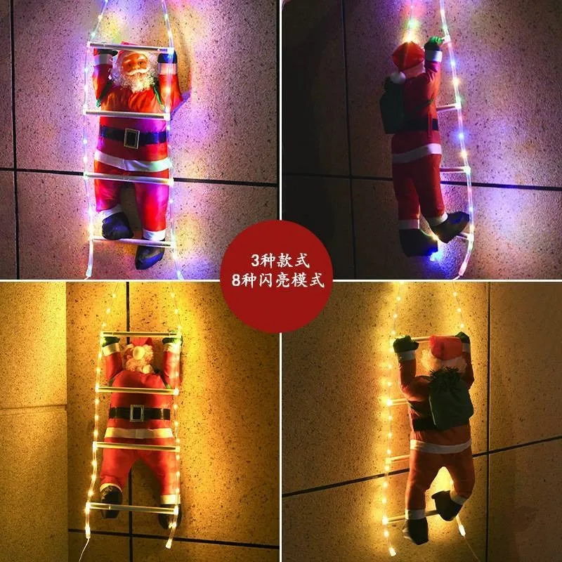 

Christmas Lamp Ladder Santa Claus Doll Pendant Supplies Window Display Pendant Colorful Lights Remote Control Decorations Gifts