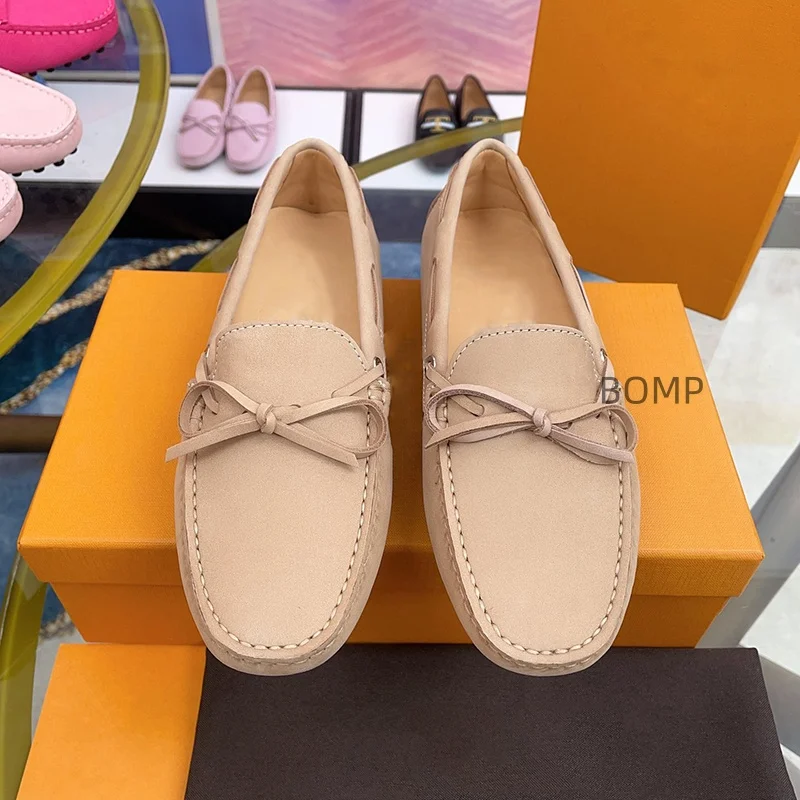 Handmade Women's Genuine Leather Flat Shoes Round Toe Lace-Up Casual Walking Office Lazy Shoes Soft Rubber Sole Driving Shoes
