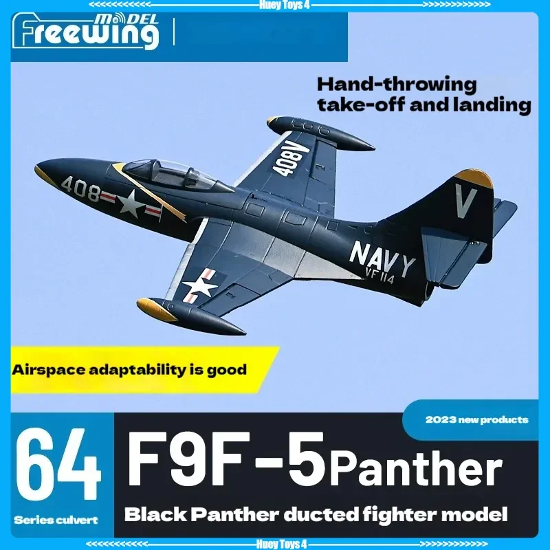 New Freewing 64mm F9f-5 V2 Black Panther Edition Electric Channel Fighter Model Aircraft Rc Plane Toy Gift