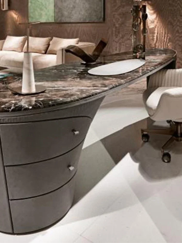 Light Luxury Minimalist Desk Study Desk Italian Computer Desk with Chest of Drawer