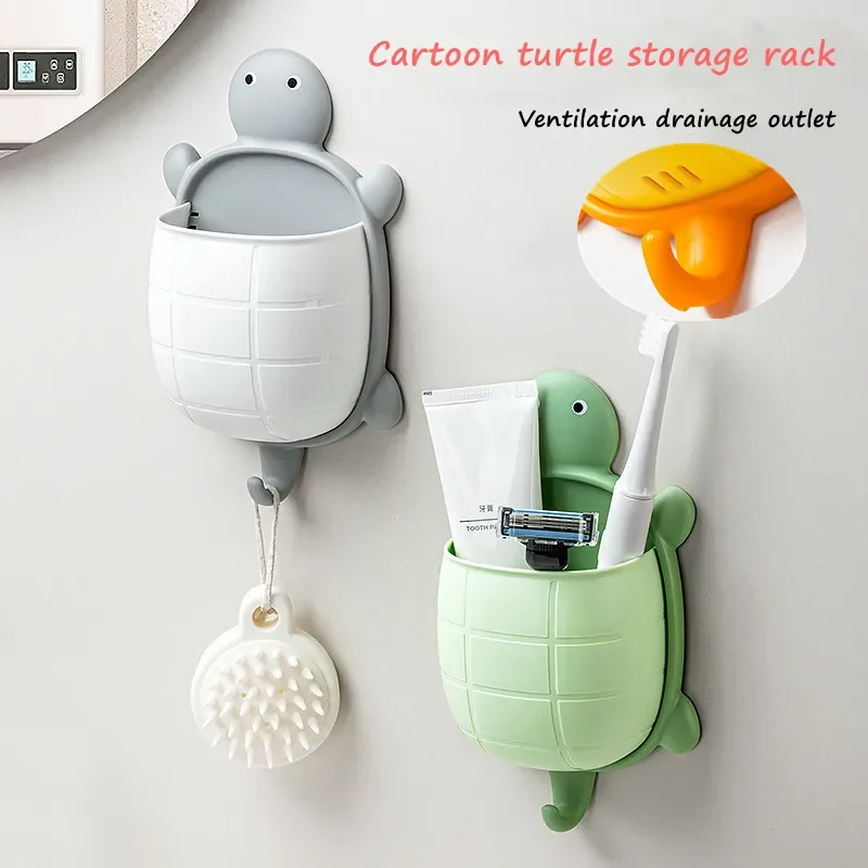 1/2PCS With Drainage Design Cartoon-themed Storage Rack Hollow Design Storage Container Turtle Shape Wall Mounted Organizer