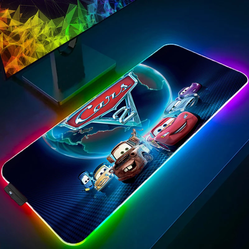 لوحة ماوس بإضاءة خلفية RGB حافة بيضاء ديزني سيارات ألعاب كبيرة LED للكمبيوتر لوحة ماوس ملحقات الألعاب حصيرة مكتبية للوحة المفاتيح #5