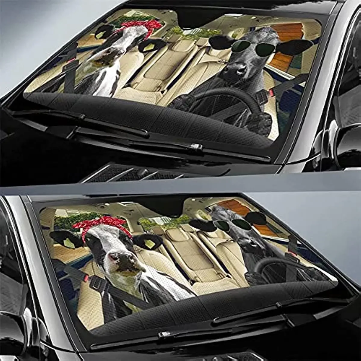 Greture Funny Cow Sun Shade for Car Windshield Blocks UV Rays,Sun Visor Protector Sunshade to Keep Your Vehicle Cool and Damage