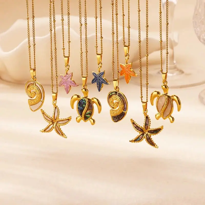 Fashion Turtle Starfish Necklace for Women Gold Color Ocean Animal Pendant Stainless Steel Chain Necklace Jewelry Gift