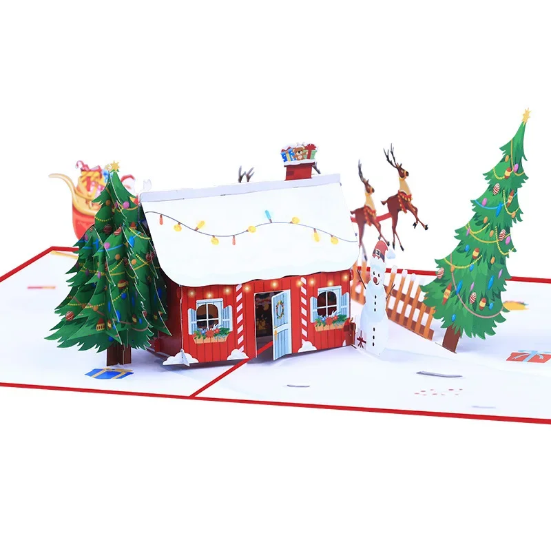 Christmas 3D Creative Christmas House Christmas Tree Pop-up Card Blessing Greeting Card Paper Carving Gift