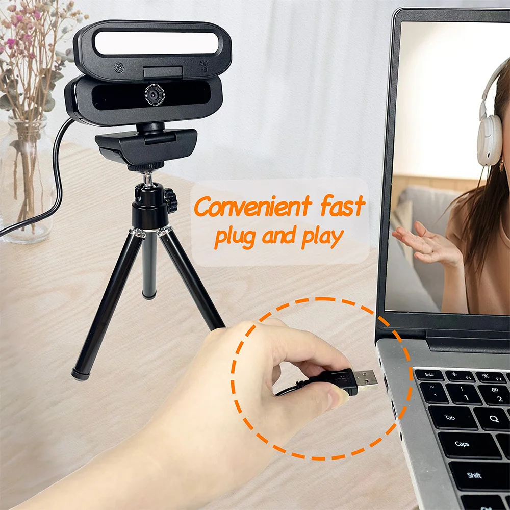 4K USB Webcam with Fill Light, Halloween Gift, Plug-and-Play, Autofocus Streaming Camera