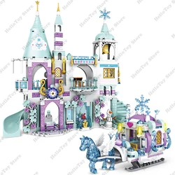 2024 Princess Elsa Anna Lec Castle Series Building Block Carriage Sled Wagon Brick Set Classic Movie Model Kids Toy Girls Gift