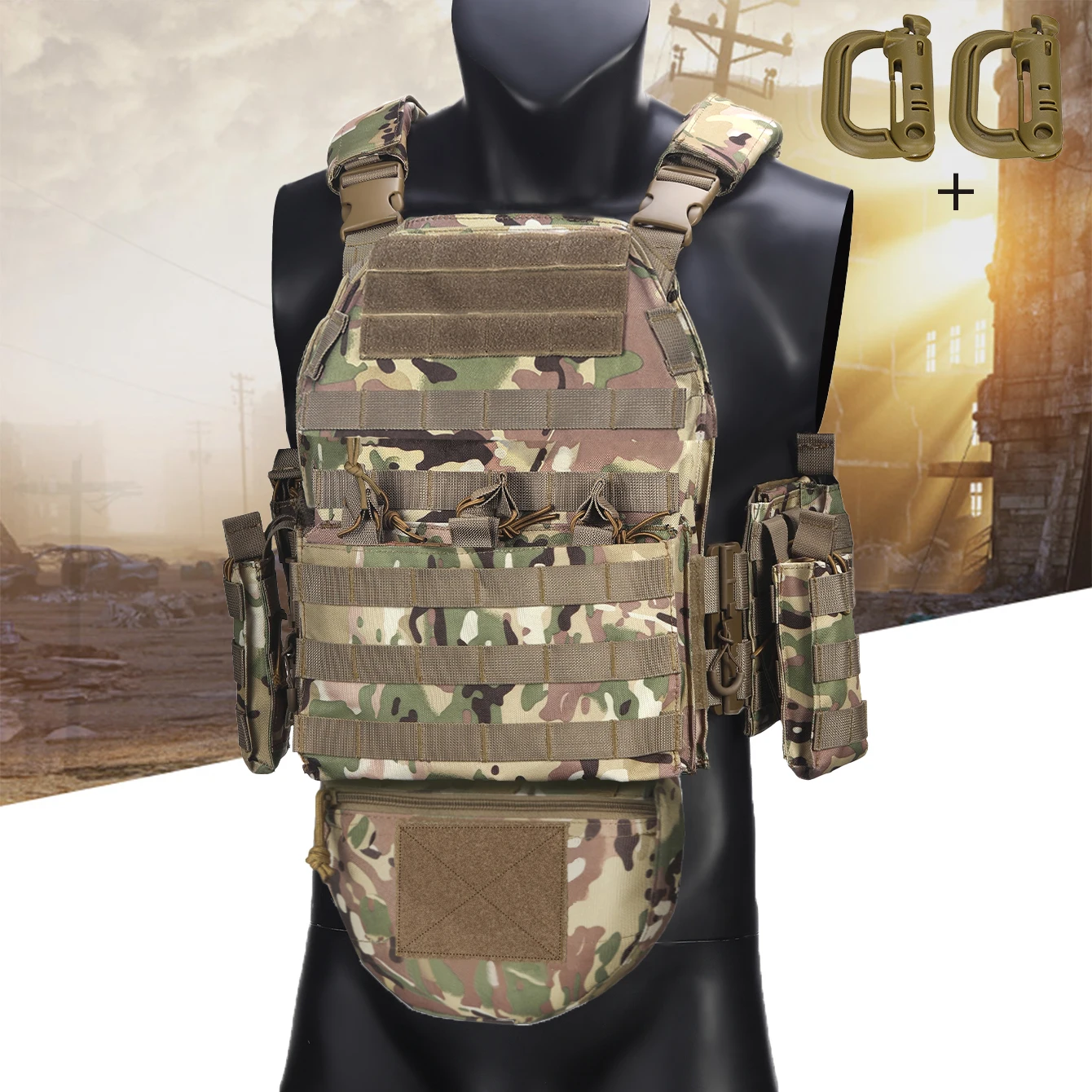 

Equipped with a quick release MOLLE system hunting vest, it can be reassembled and disassembled for outdoor hunting sports