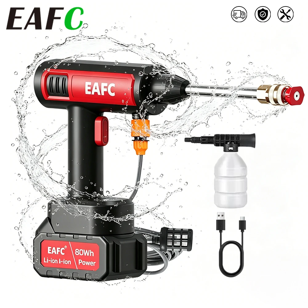 EAFC Cordless Car Washer 20000mAh Electric High Pressure Water Gun Self-Priming Foam Cleaner for Auto Home Deep Cleaning