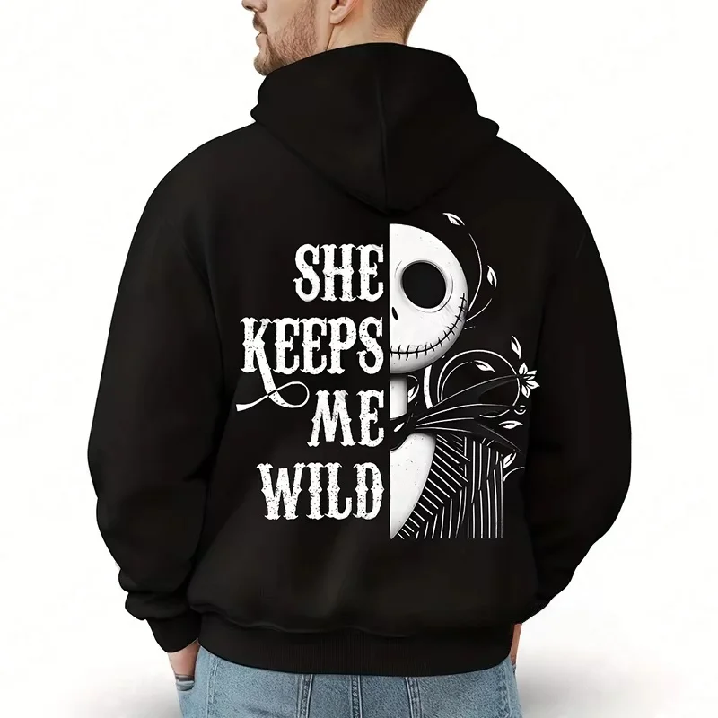 2025-26 ديزني X شبح وجنية الكابوس قبل عيد الميلاد 100% قطن مطبوعة زوجين فضفاضة تنفس الترفيه هوديي