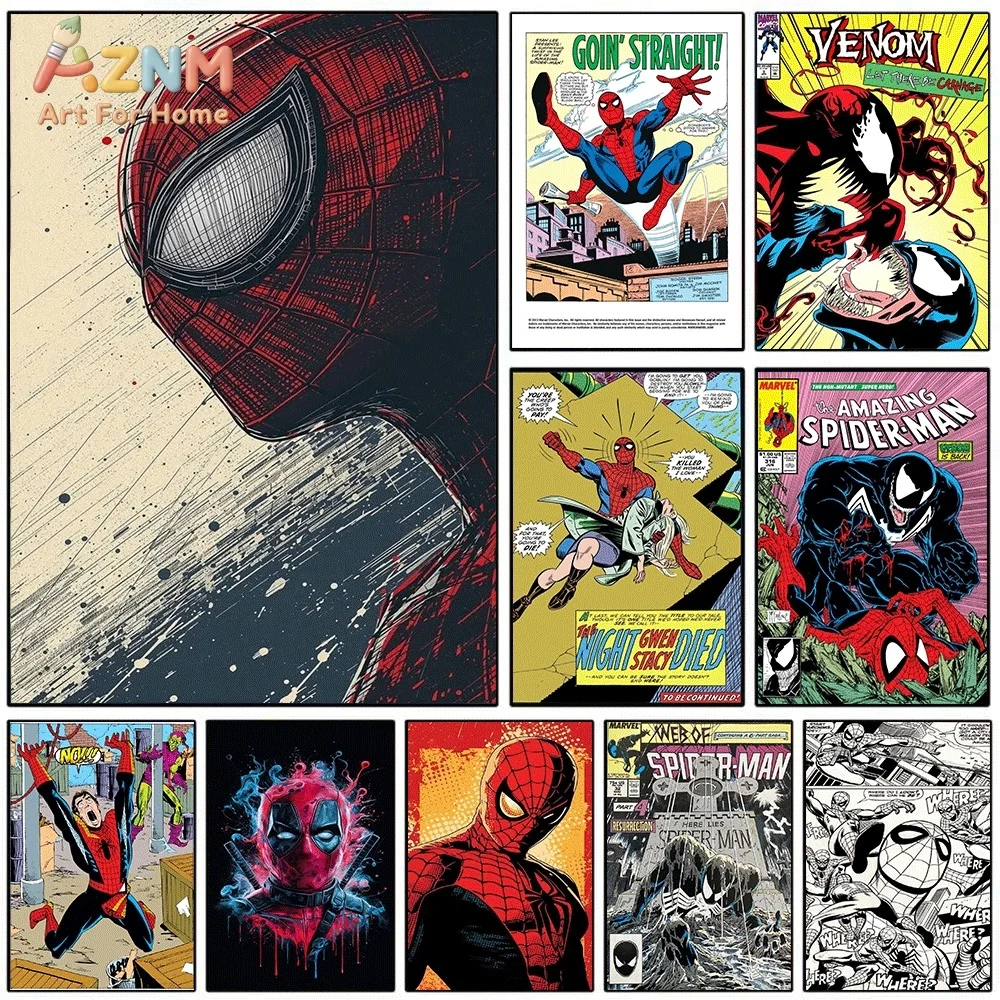 Spiderman Venom Deadpool Canvas Wall Art Poster Retro Marvel Comic Superhero Print Picture Home Bedroom Living Room Wall Decor